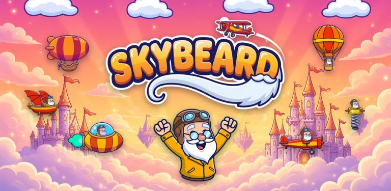 Skybeard: Professor Skybeard jubelt vor Wolkenschlössern, um ihn herum seine Flugmaschinen